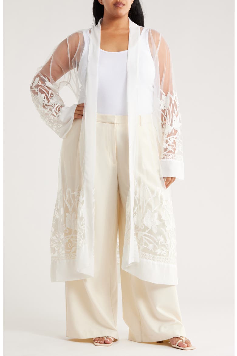 Embroidered Long Sleeve Mesh Duster, Main, color, WHITE