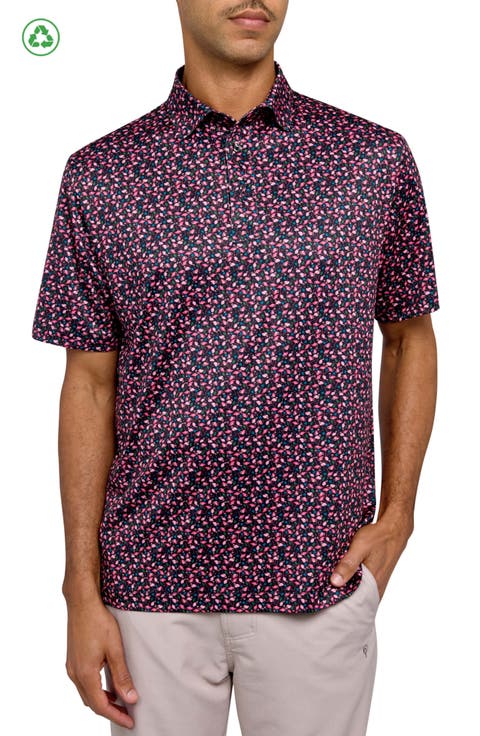 Micro Flamingo Print Performance Golf Polo