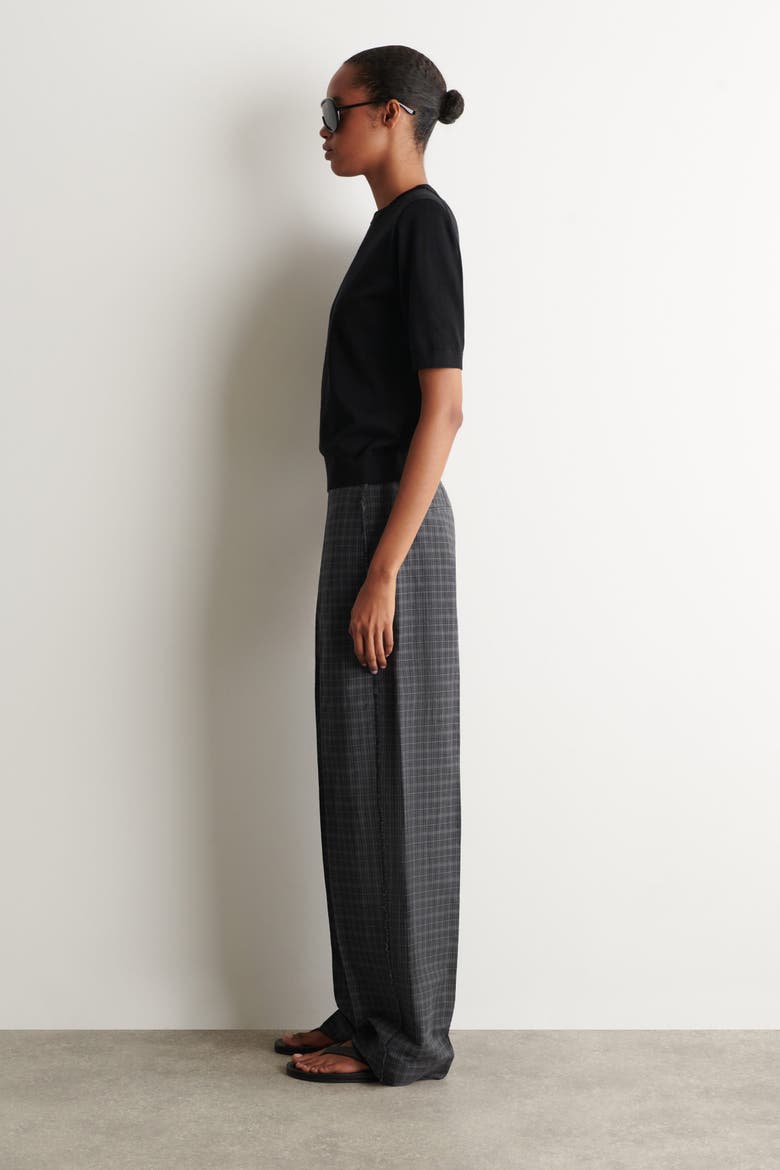 Fringed Checked Linen-cotton Pants, Alternate, color, GRAY / BROWN / CHECKED