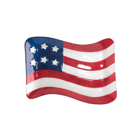 Fused Glass American Flag Plate 13.39" - Multicolor Serving Tray, Food Safe, Indoor Use, 9.45" Height, Perfect for Spring!