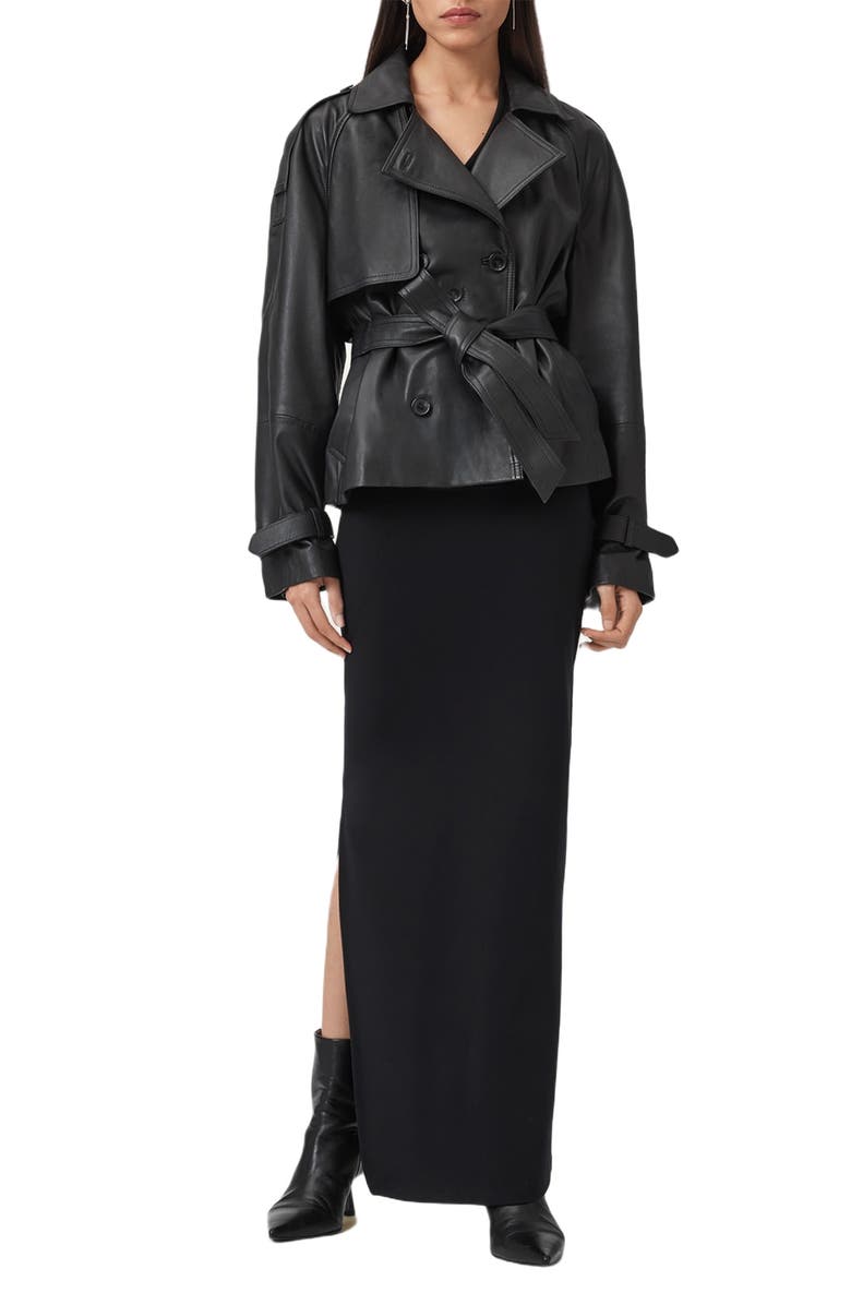 AllSaints Reed Leather Trench Jacket, Alternate, color, Black