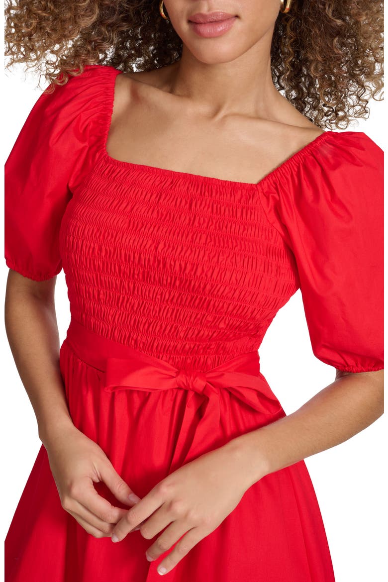 Puff Sleeve Cotton Dress, Alternate, color, RED