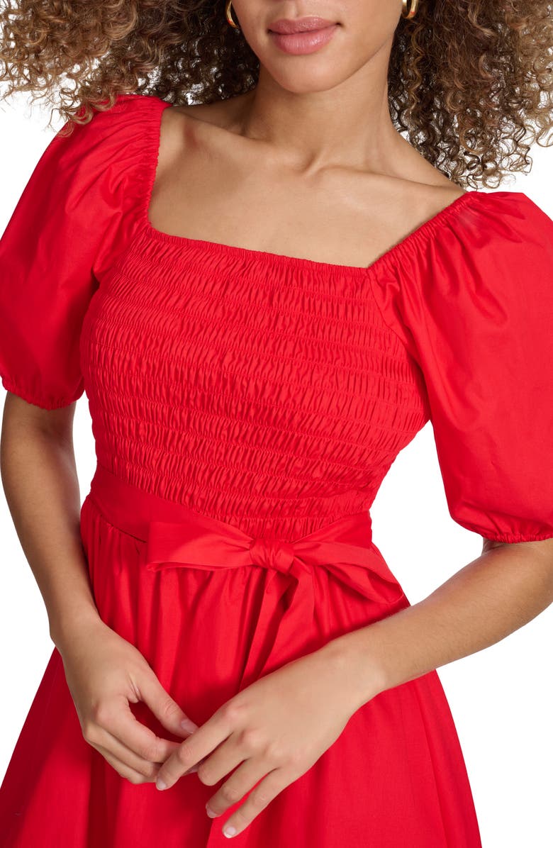 Kensie Puff Sleeve Cotton Dress, Alternate, color, Red