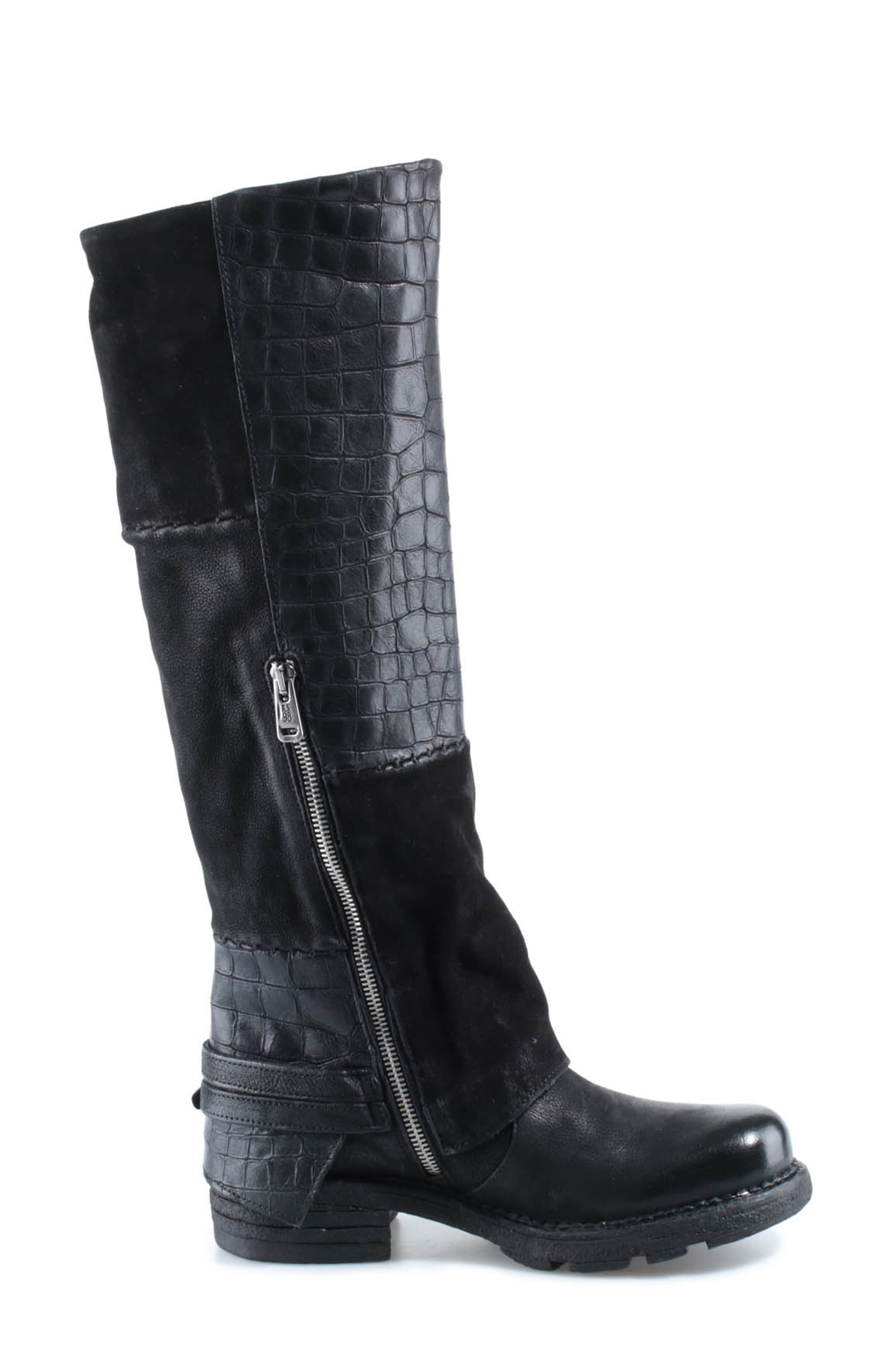 Perkins Croc Embossed Leather Boot, Alternate, color, BLACK