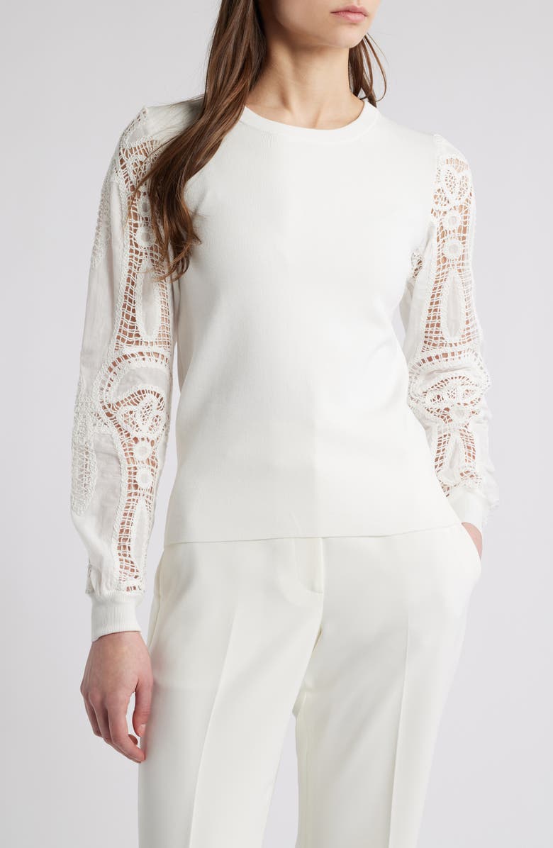 Elie Tahari The Margaret Lace Sleeve Knit Top, Main, color, 