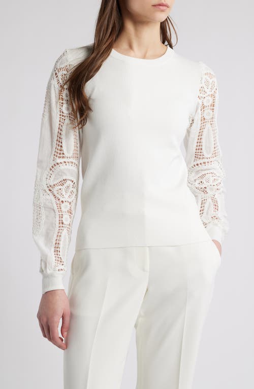 Elie Tahari The Margaret Lace Sleeve Knit Top In Sky White