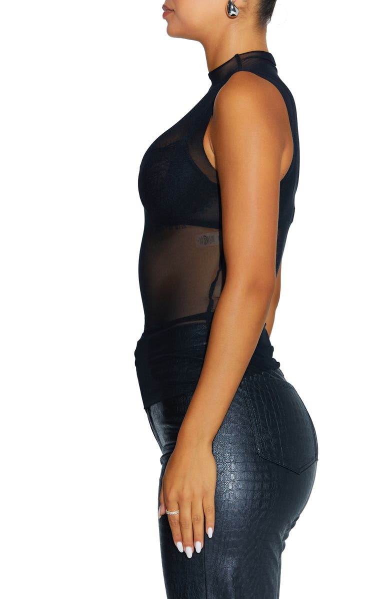 Naked Wardrobe Funnel Neck Sheer Mesh Top, Alternate, color, 