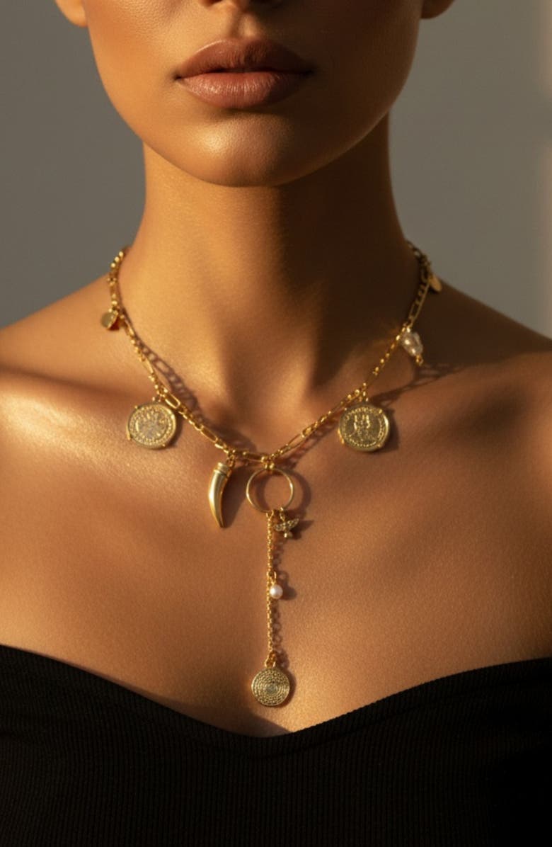 MacRae 
Co. x SHARINA Charmed Y Necklace, Alternate, color, Gold