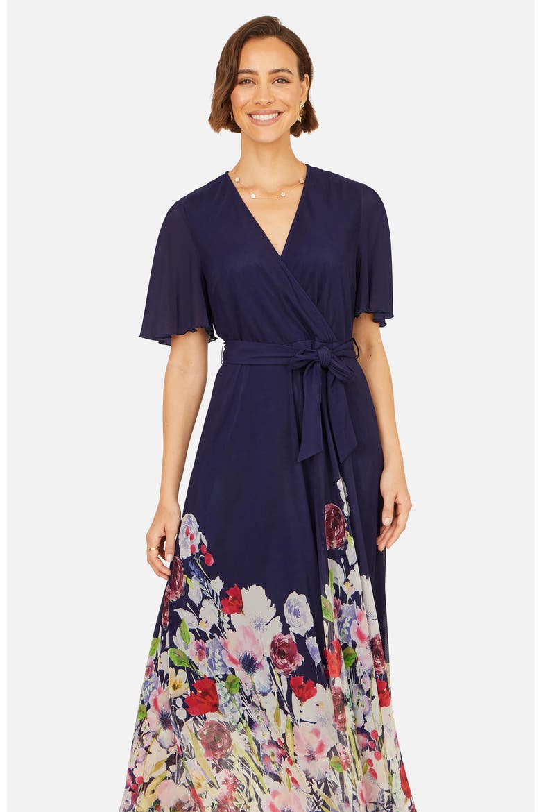 Mesh Wrap Midi Dress, Alternate, color, Navy