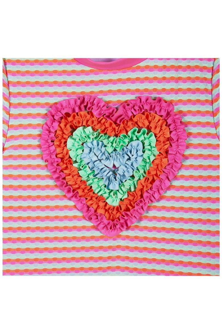 Kids' Stripe Ruffle Short Sleeve Two-Piece Rashguard Swimsuit, Alternate, color, PINK DOT STRIPE