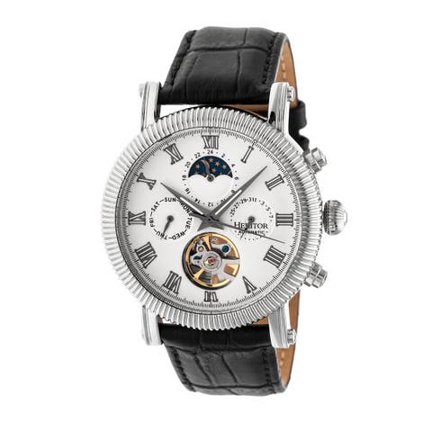 Winston Semi-Skeleton Leather-Band Watch