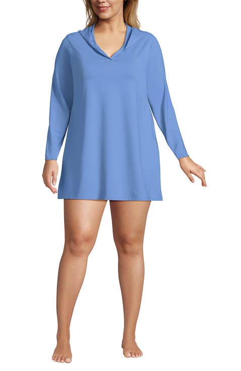 Plus Size SunShade UPF 50 Hooded Mini Swim Swim Cover-Up Dress