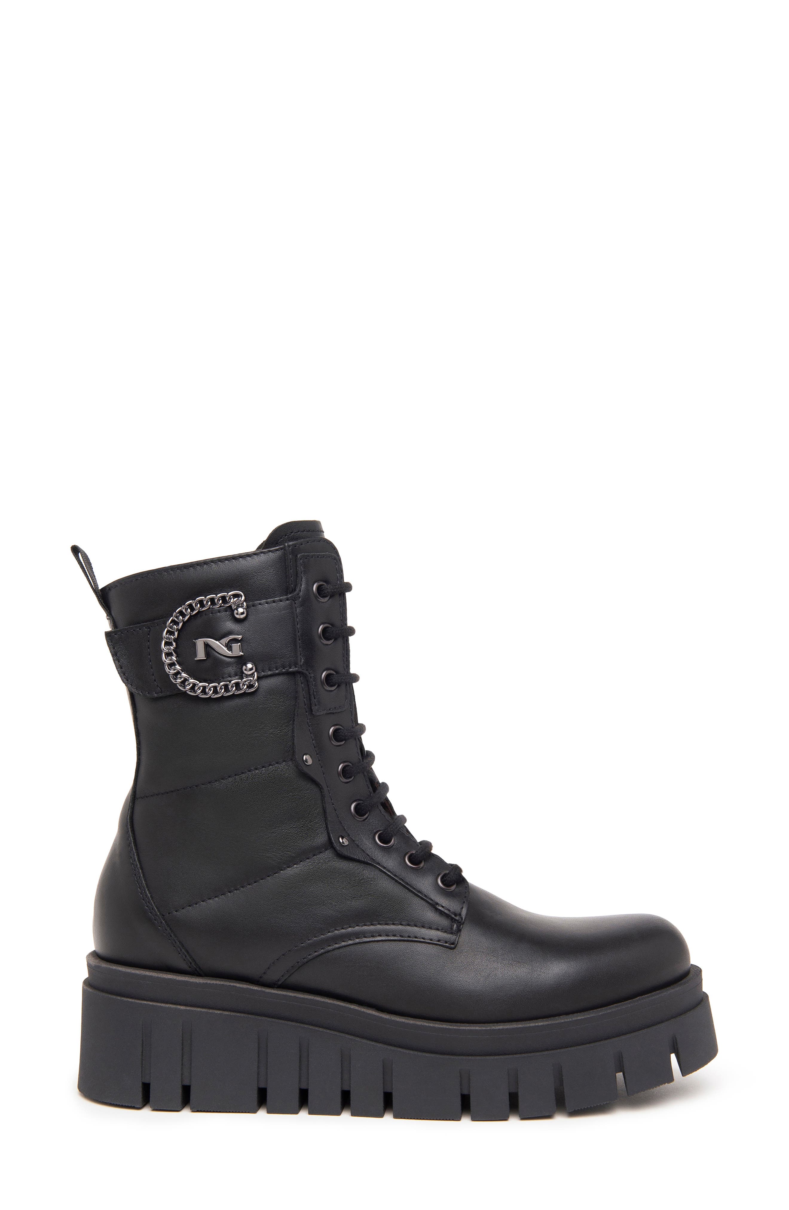 NeroGiardini Lug Sole Lace Up Bootie, Alternate, color, Black