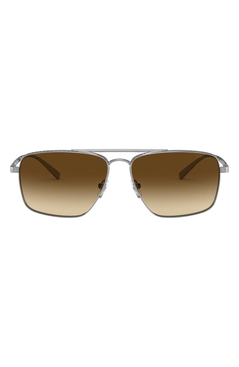 Versace 61mm Aviator Sunglasses, Main, color, Gunmetal/ Brown Gradient