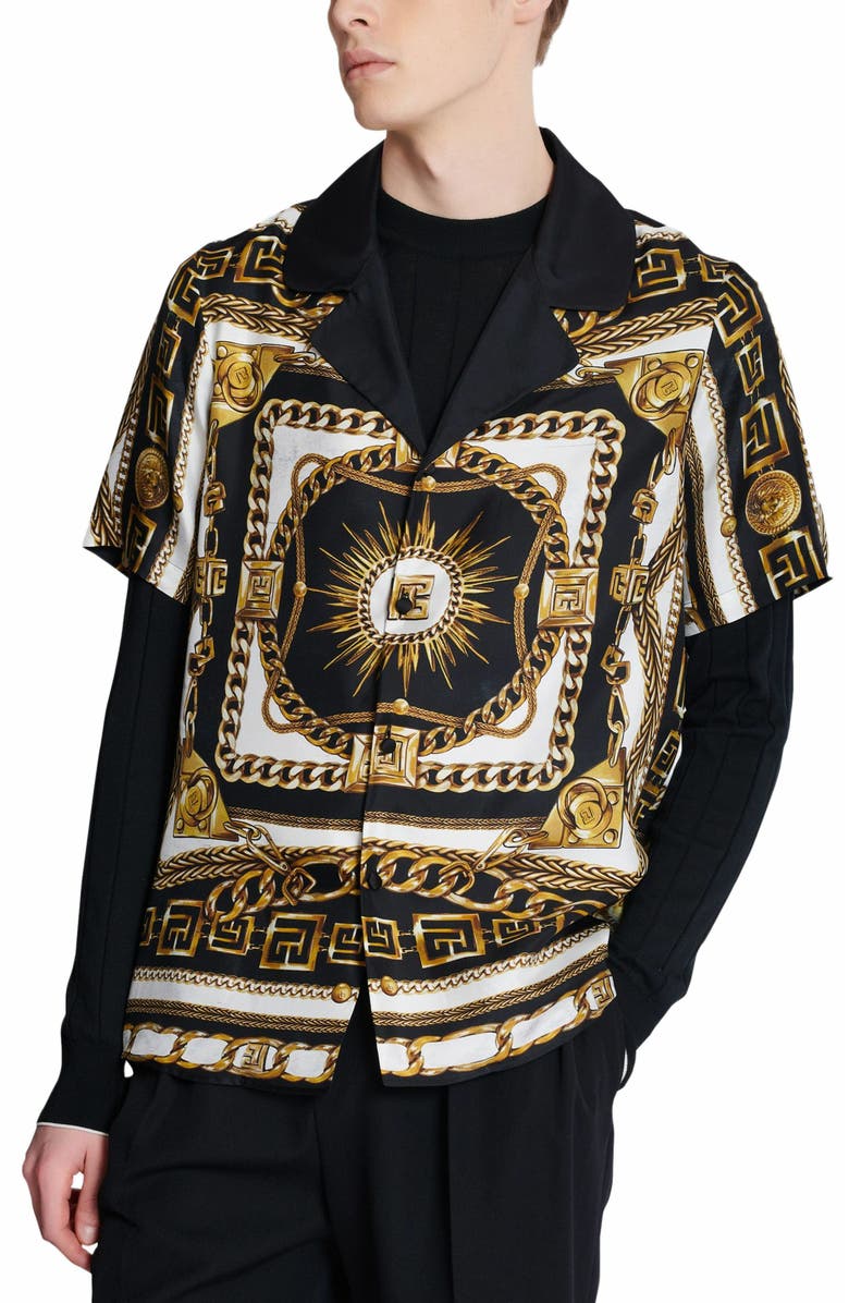 Balmain Printed Pyjama Shirt With Foulard Chaînes Pattern, Alternate, color, Multicolor