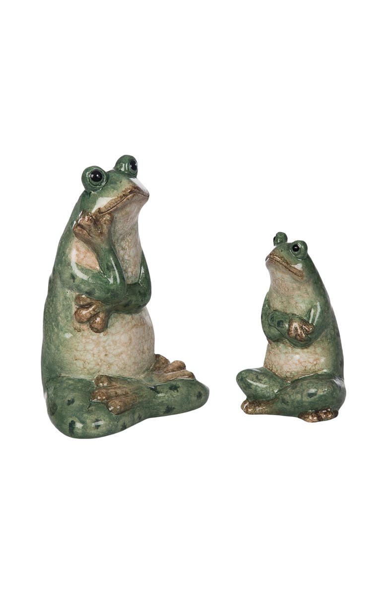 Transpac T/C Frog Decor Thinking Set of 2 Ceramic Decorative Objects for Home and Garden, Main, color, Green