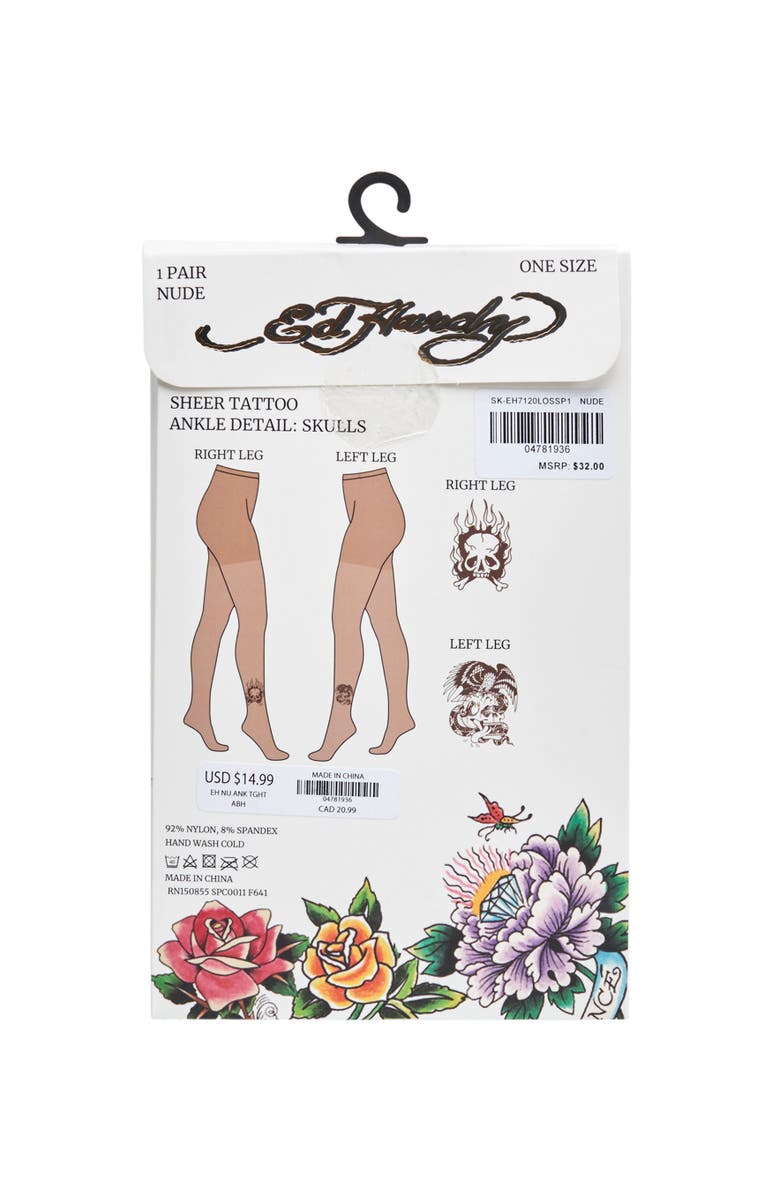 Ed Hardy Womens Skull Tattoo Tights 1-Pack, Alternate, color, Nude