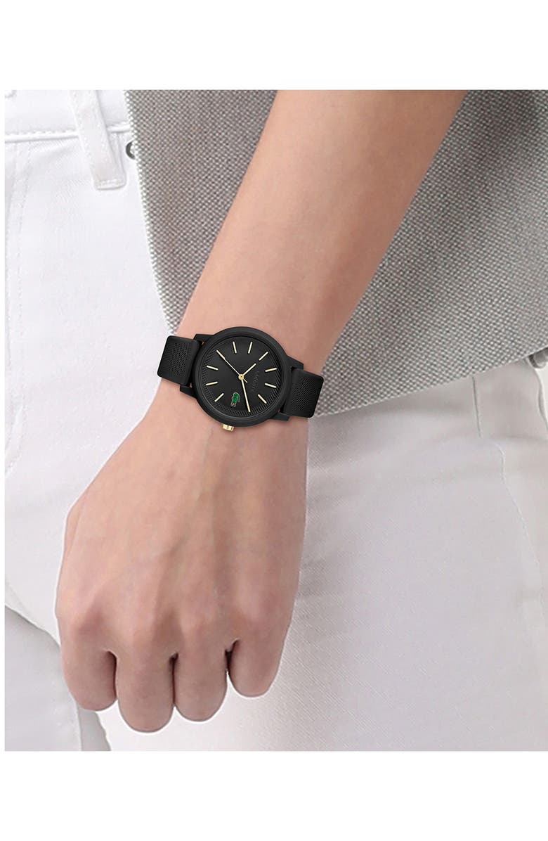 Lacoste 12.12 Silicone Strap Watch, 42mm, Alternate, color, Black