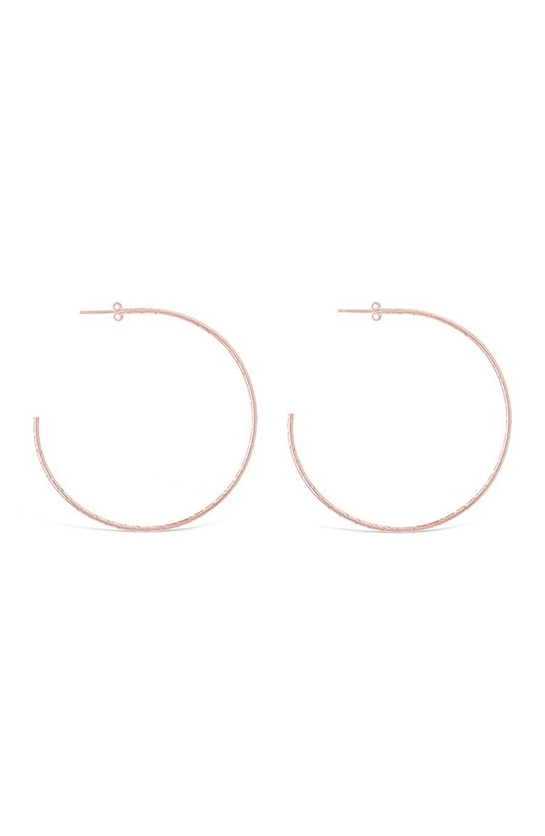 Sterling Forever 14K Rose Gold Vermeil Hammered 2.25" Hoop Earrings, Alternate, color, 
