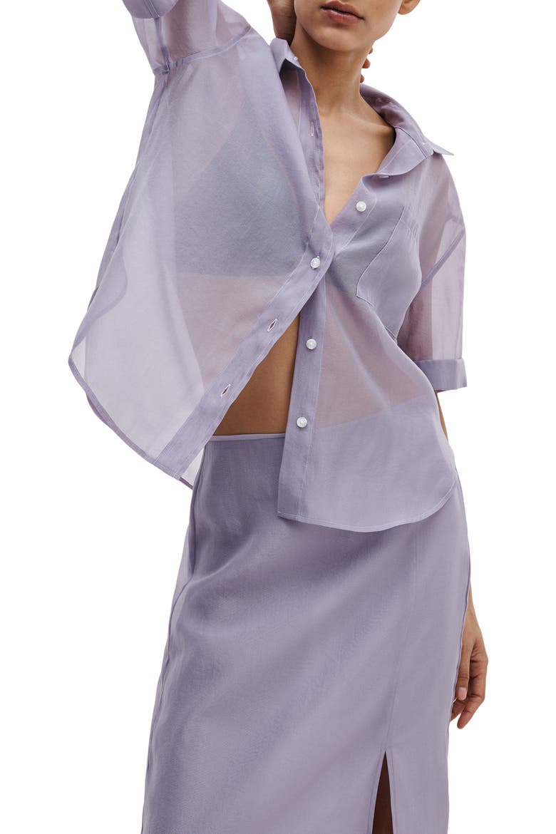 Connie Organza Button-Up Shirt, Alternate, color, LILAC