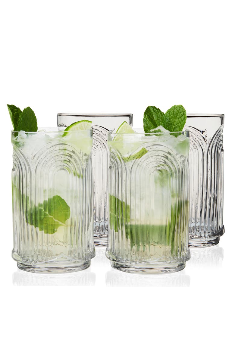 Viski Deco Beau Crystal Highball Glasses Set of 4, Alternate, color, Clear