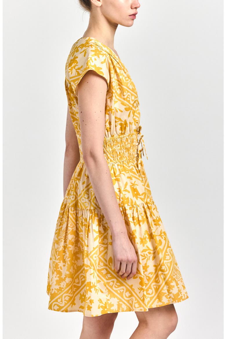 Tora Floral Print Shirred Dress, Alternate, color, YELLOW TILE