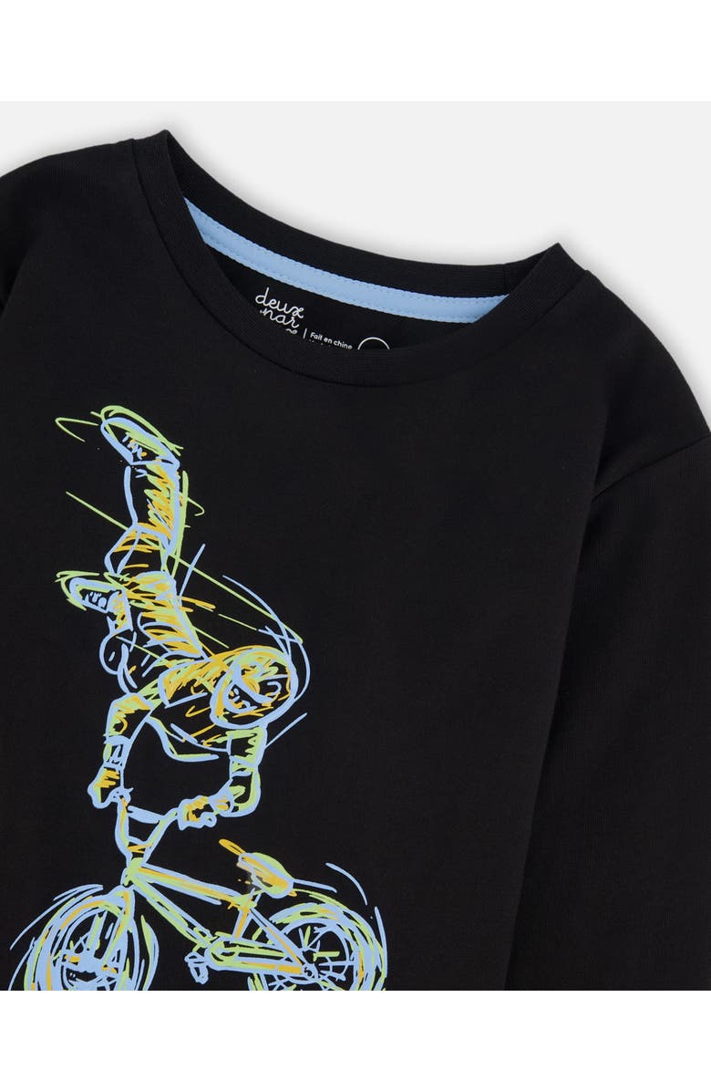 Deux par Deux Long Sleeve Cotton Jersey Tee Shirt, Alternate, color, Black