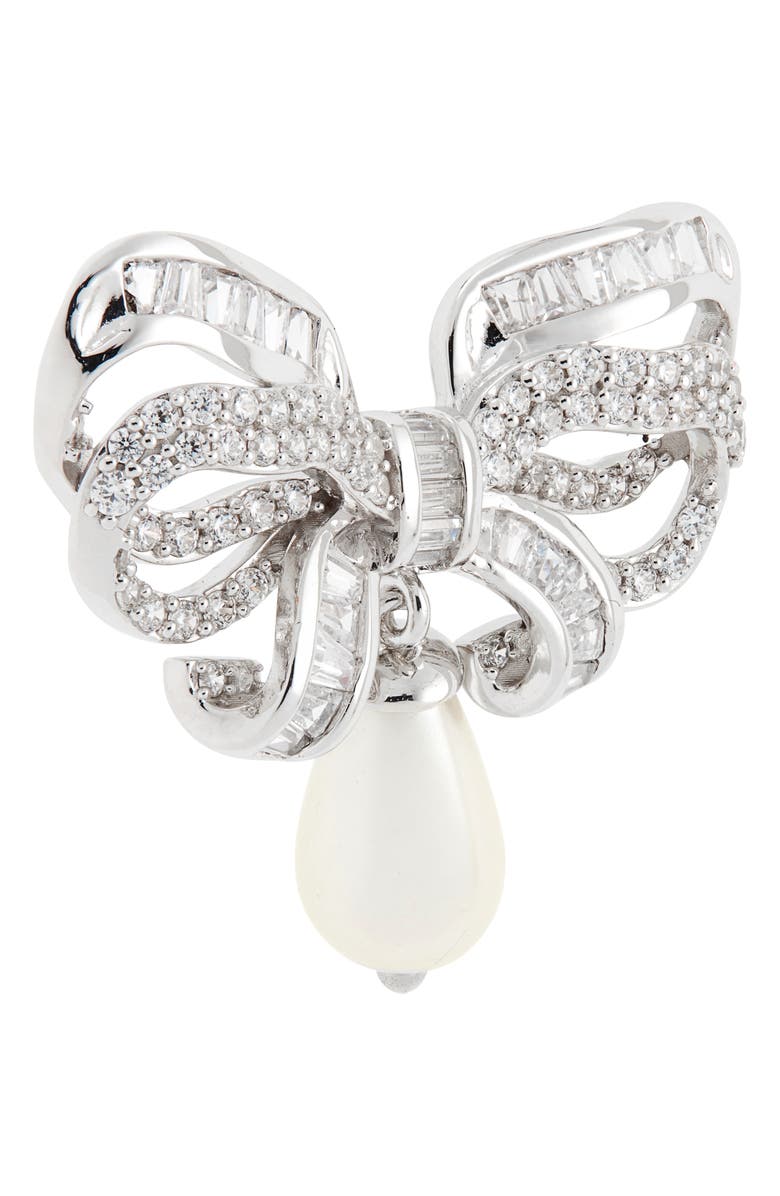 JUDITH LEIBER COUTURE Imitation Pearl Drop Pavé Bow Earrings, Alternate, color, 