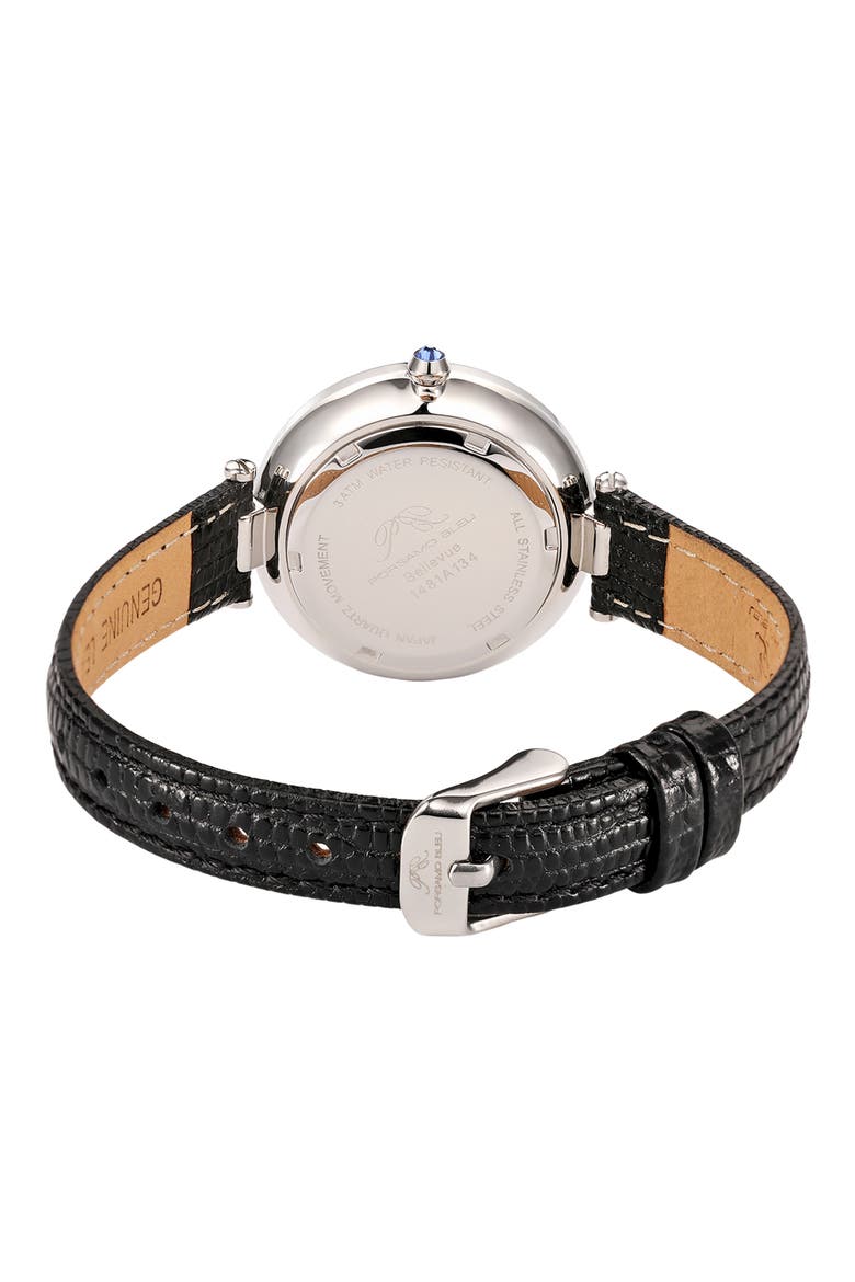 Bellevue Leather Strap Watch, 32mm, Alternate, color, BLACK SILVER TONE