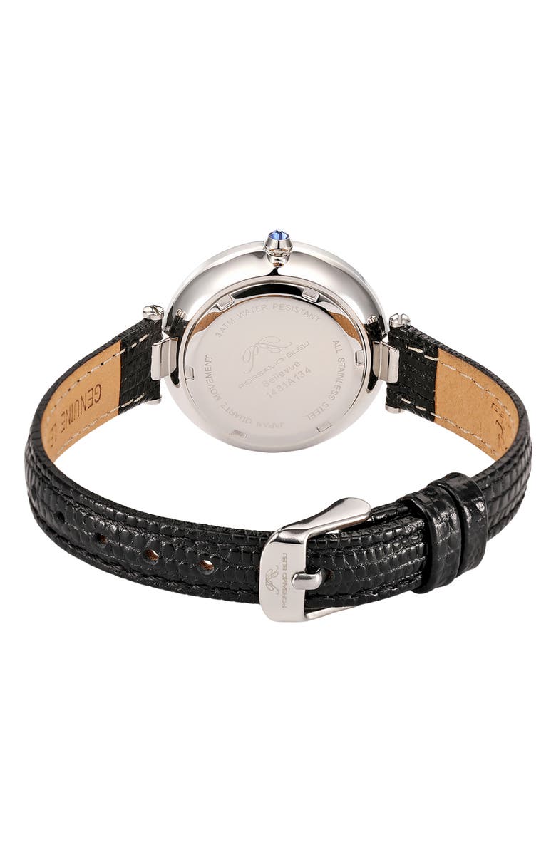 PORSAMO BLEU Bellevue Leather Strap Watch, 32mm, Alternate, color, Black Silver Tone