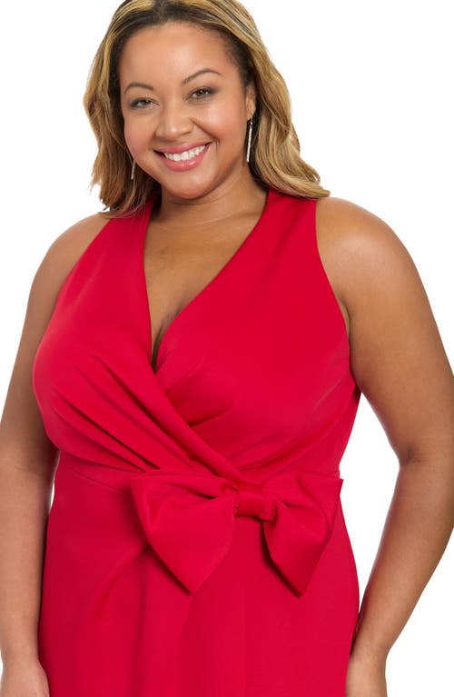 London Times Techno Bow Surplice Scuba Knit Dress In Red