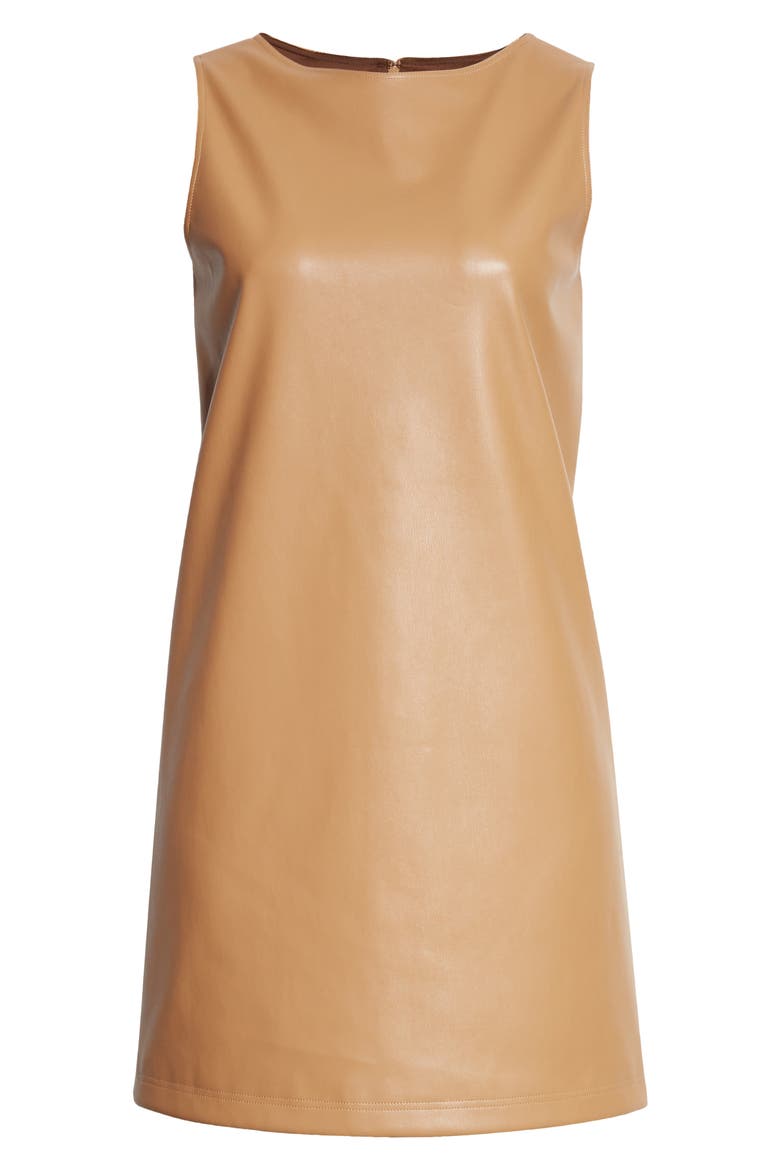 Faux Leather Sleeveless Shift Dress, Alternate, color, SANDALWOOD