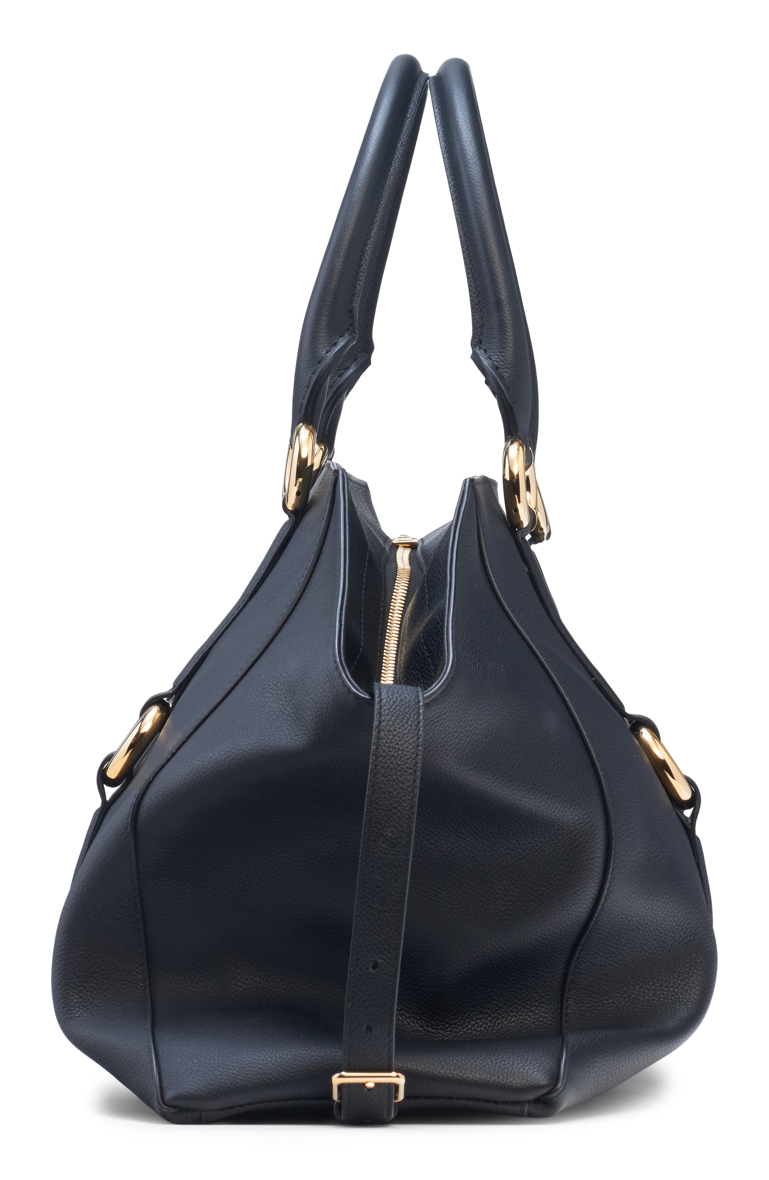 McQueen Maxi Farringdon Leather Satchel, Alternate, color, Black/ Gold
