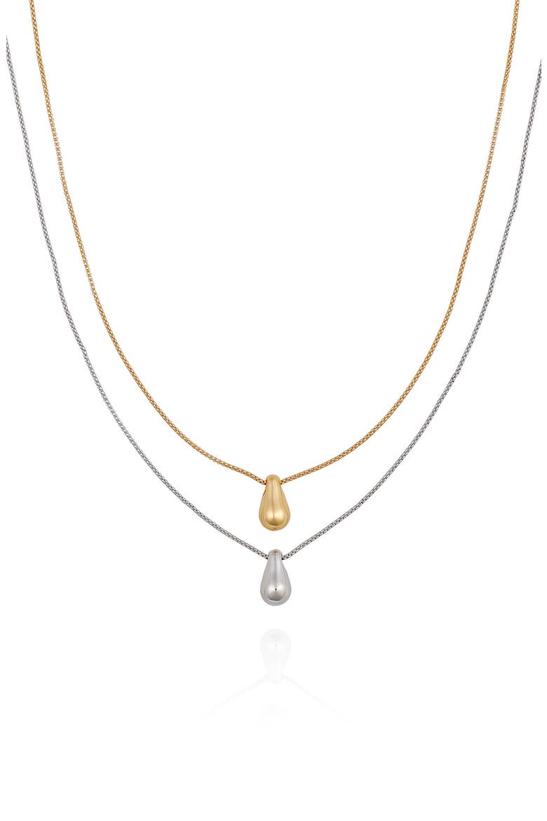 Two-Tone Teardrop Pendant Layered Necklace, Main, color, TWO TONE