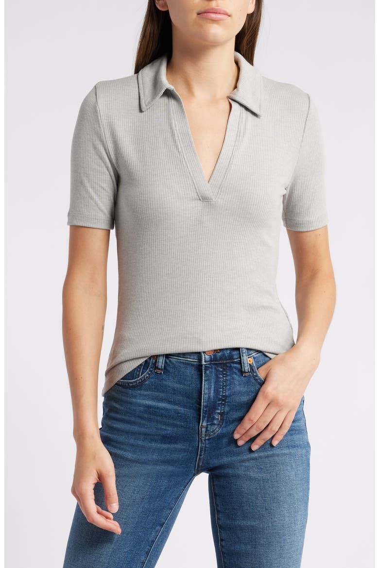 Drapey Rib Polo Top, Main, color, HTHR STEEL MORNING
