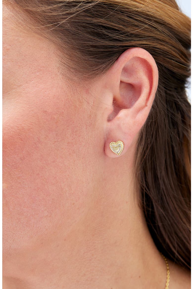 Beaded Pavé Heart Stud Earrings, Alternate, color, YELLOW