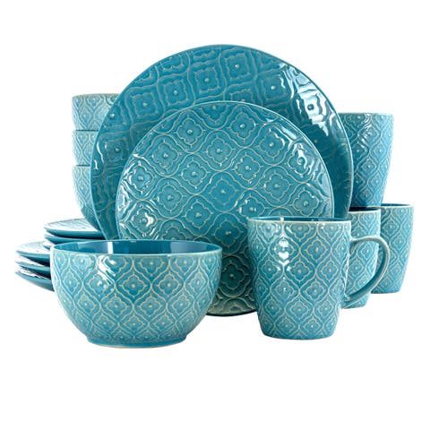 Aqua Lily 16 Piece Luxurious Stoneware Dinnerware with Complete Setting for 4