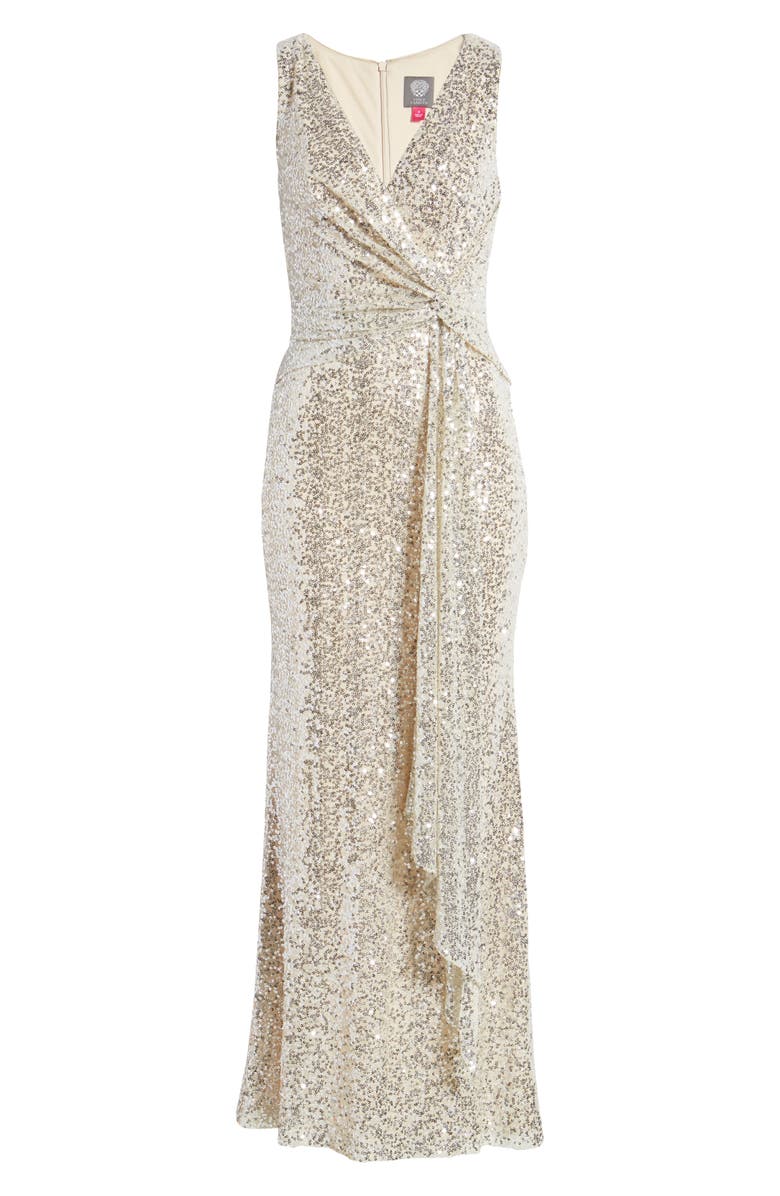 Vince Camuto Sequin Knot Front Sleeveless Gown, Alternate, color, 
