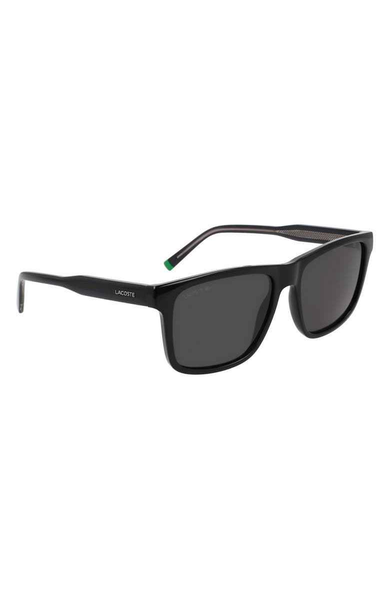 Lacoste Casual Elegance 56mm Rectangular Sunglasses, Alternate, color, Black