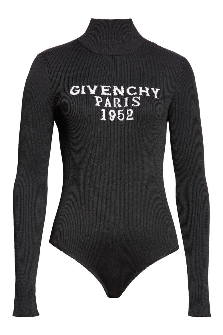 Logo Rib High Neck Bodysuit, Alternate, color, BLACK