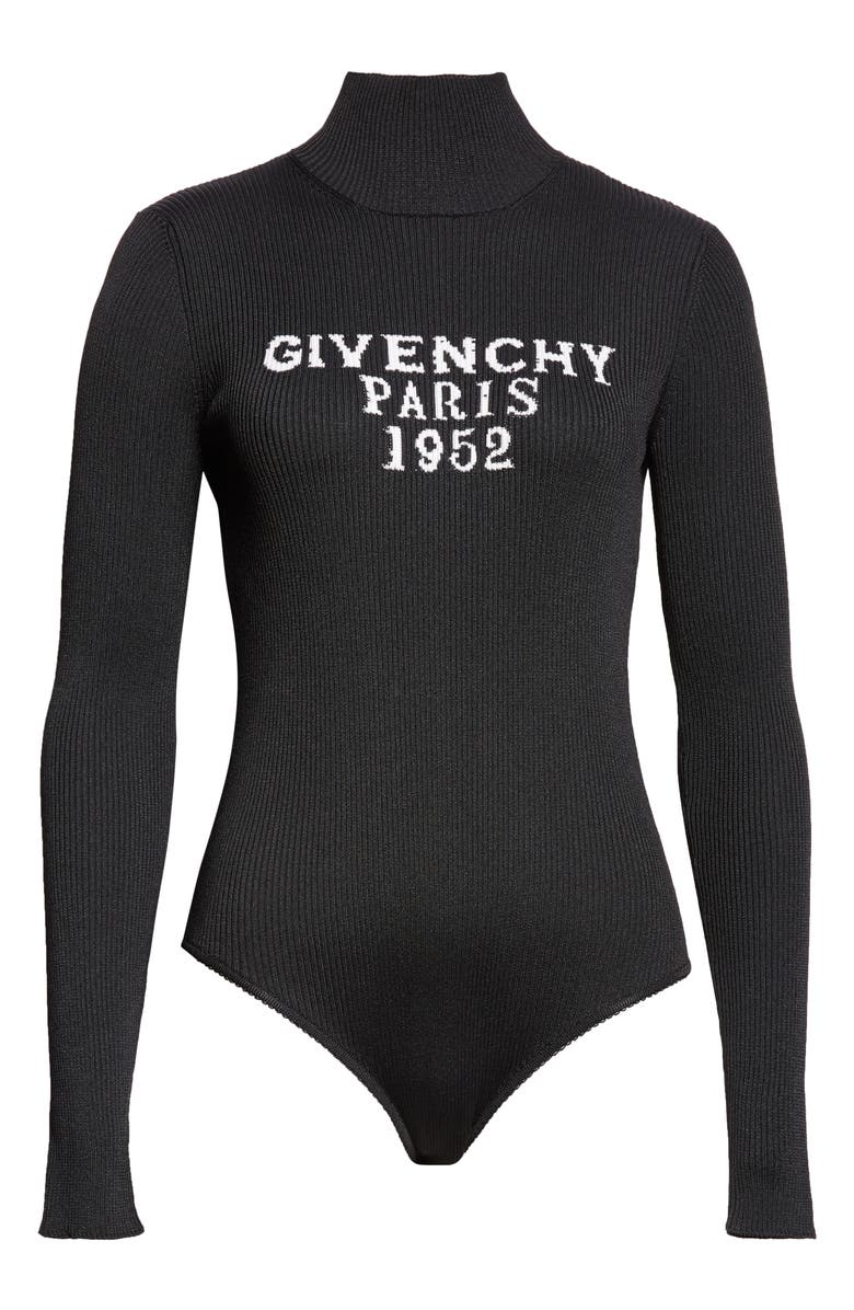 Givenchy Logo Rib High Neck Bodysuit, Alternate, color, Black