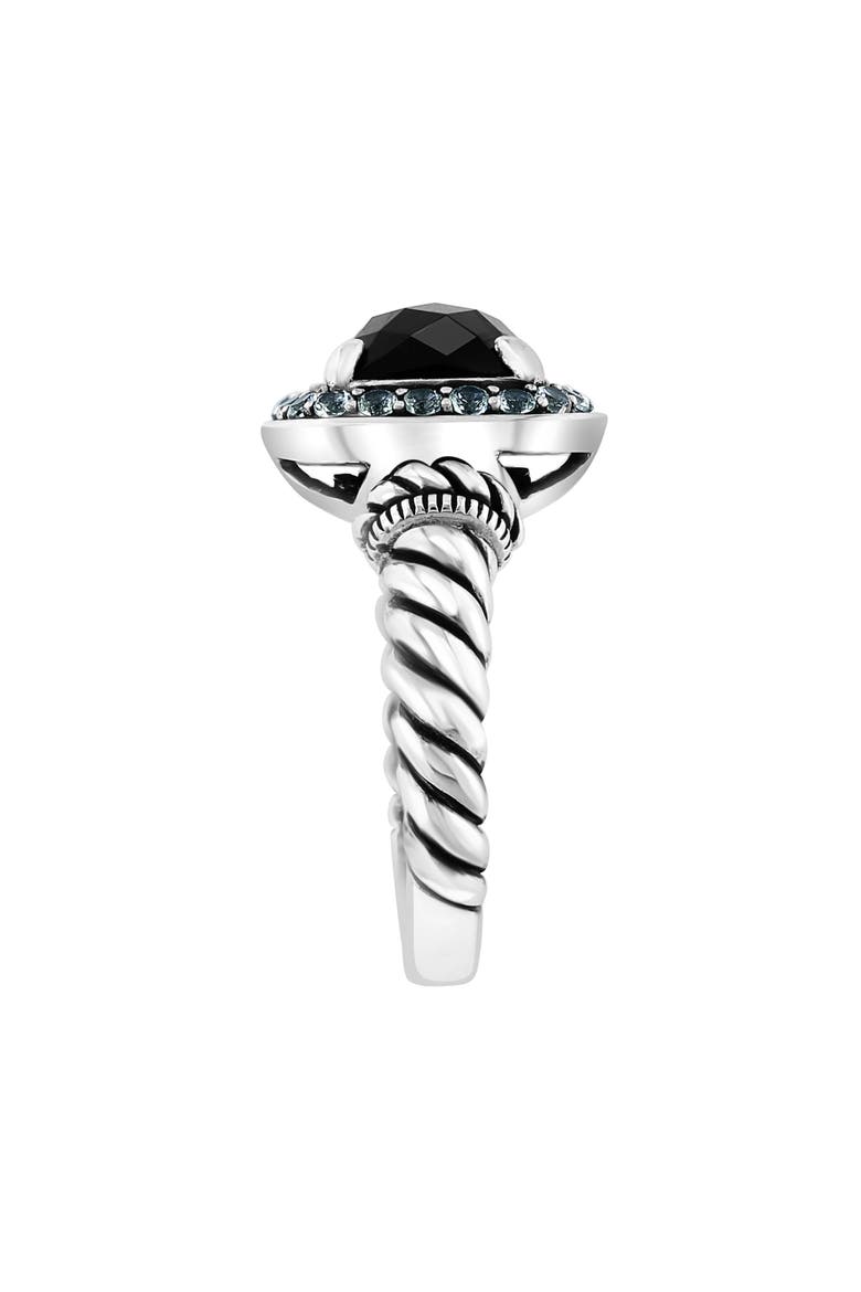 Sterling Silver White Topaz Halo Onyx Ring - Size 7, Alternate, color, BLACK
