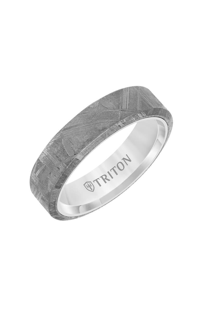 Triton 6MM Meteorite Ring with Black Tungsten Sleeve and Low Dome with Flat Edge, Main, color, 