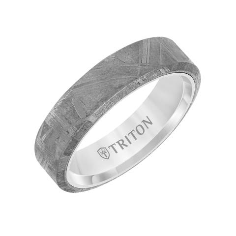 6MM Meteorite Ring with Black Tungsten Sleeve and Low Dome with Flat Edge
