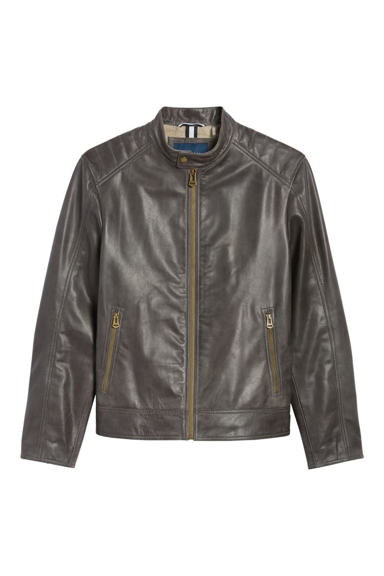 Washed Leather Moto Jacket, Alternate, color, GREY