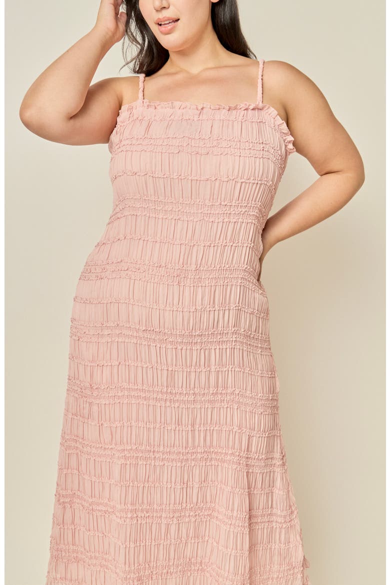 Shirred Ruffle Midi Dress, Alternate, color, PINK