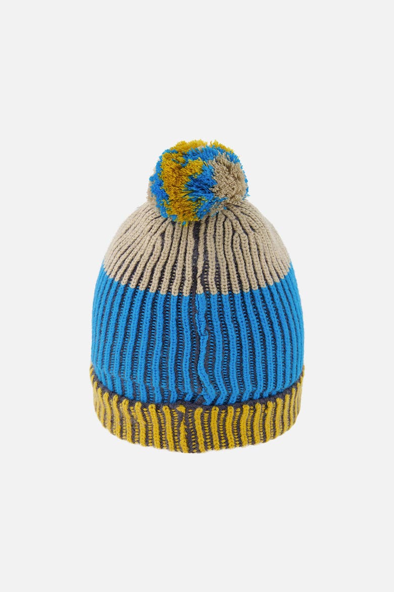 Winter Stripe Ribbed Cuff Knit Hat with Pompom, Alternate, color, Blue and Yellow Knit