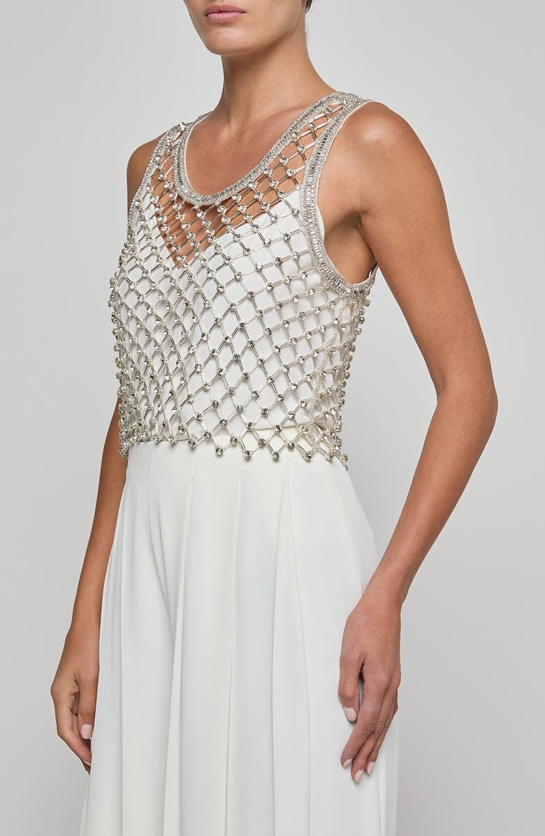 L'AGENCE Freia Sheer Net Crystal Embellished Crop Tank, Alternate, color, Clear Crystal Netting