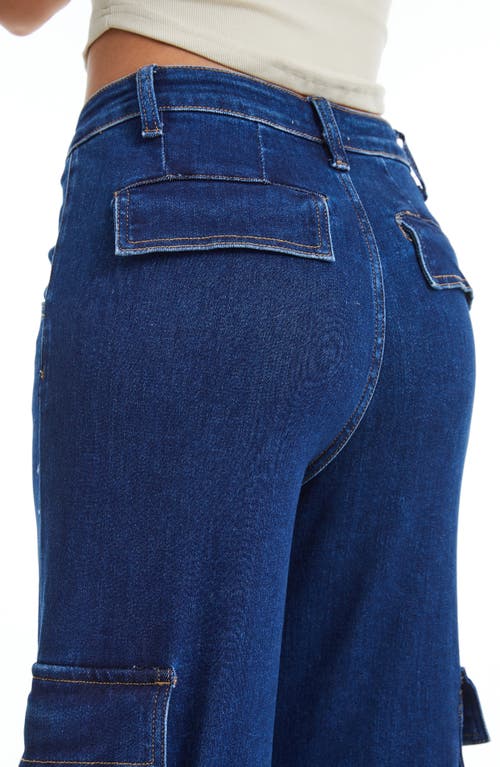Bayeas High Waist Flare Leg Cargo Jeans In Blue