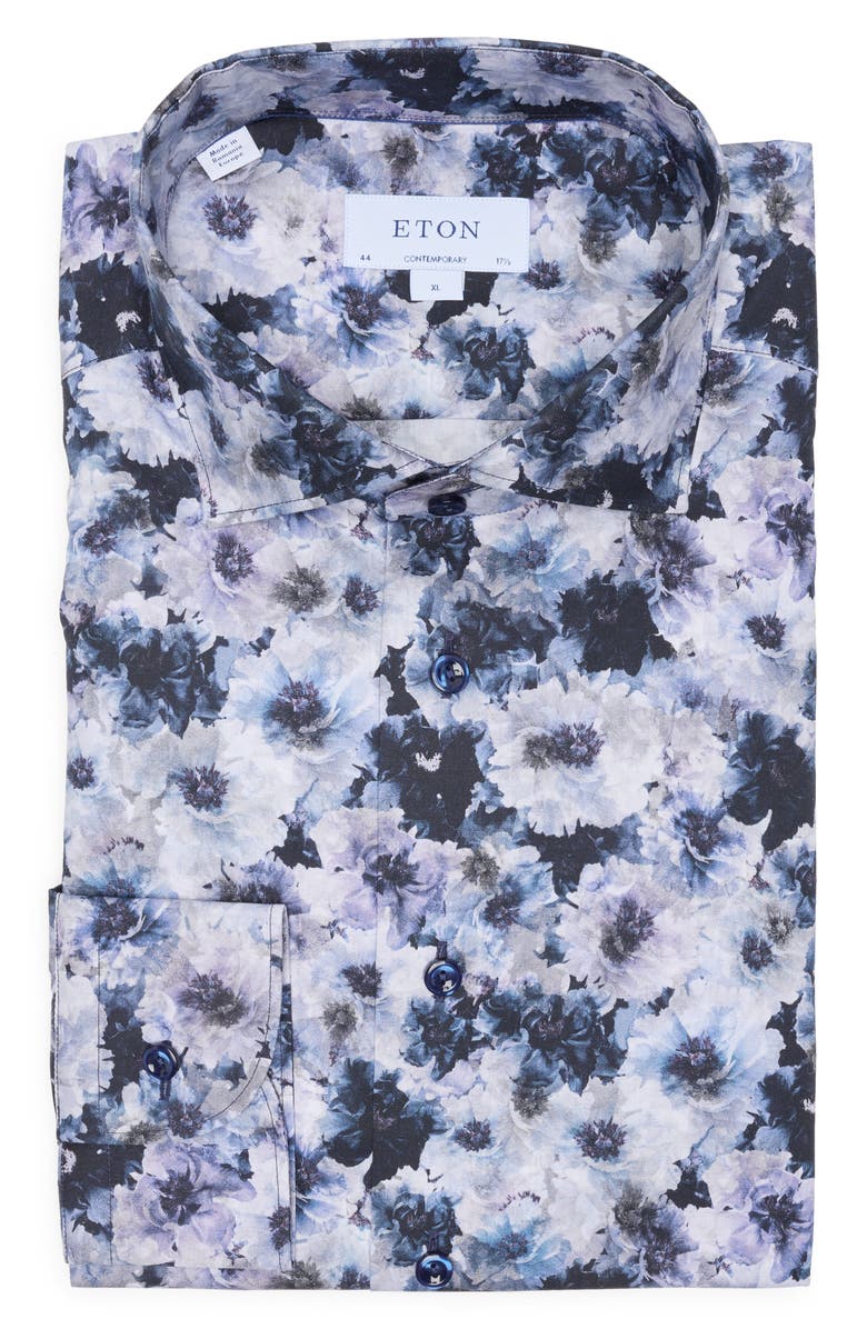Eton Contemporary Cotton & Lyocell Floral Print Dress Shirt, Main, color,
